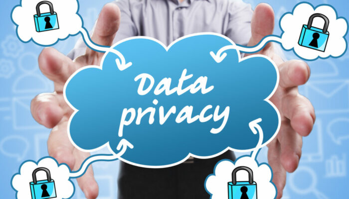 Business, Technology, Internet and marketing. Young businessman thinking about: Data privacy