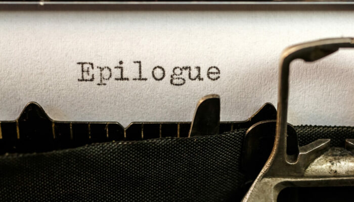 Macro of Epilogue text written by old typewriter machine